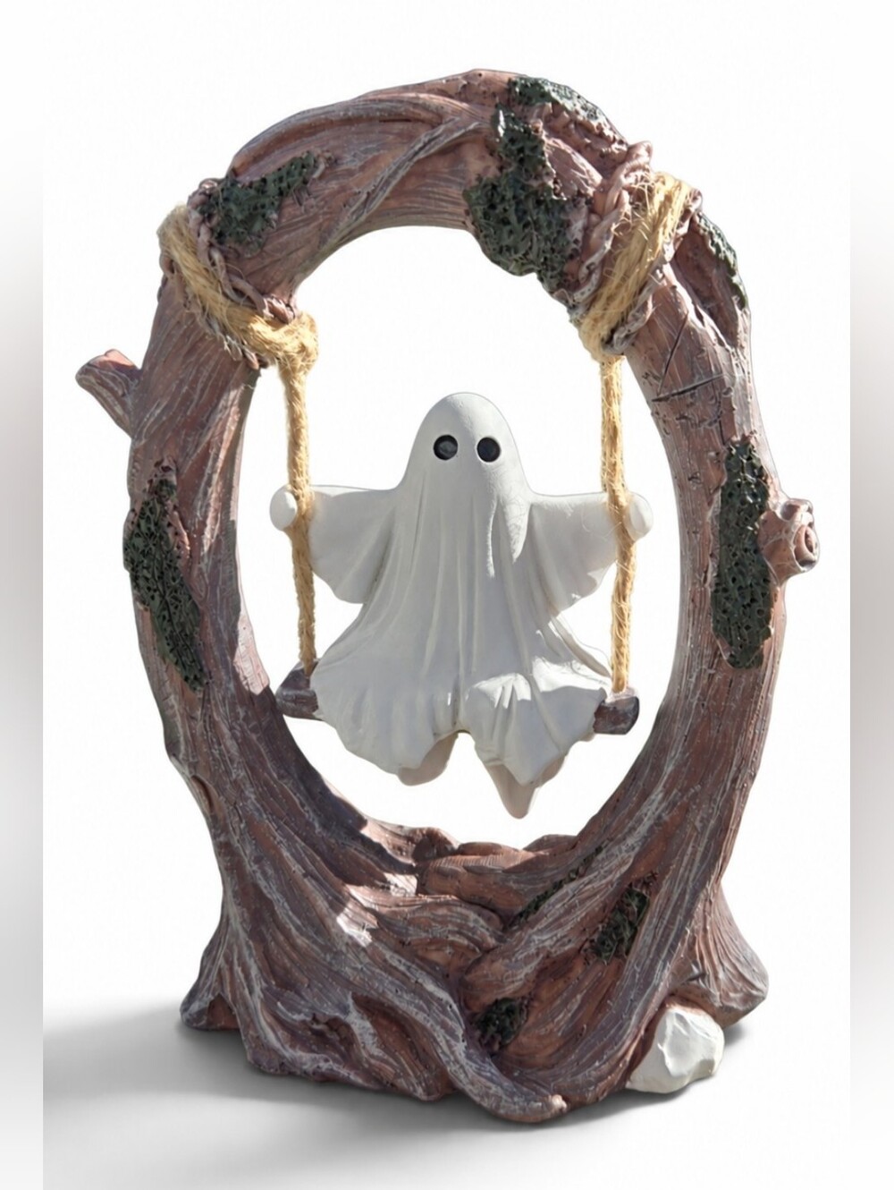 Halloween Ghost on Swing Tree Figurine Whimsical Spooky Tabletop Decor